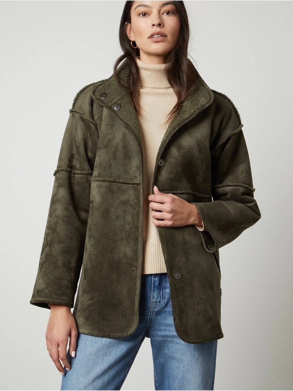 Velvet by Graham & Spencer, Shona Reversible Sherpa in Army, Size Small